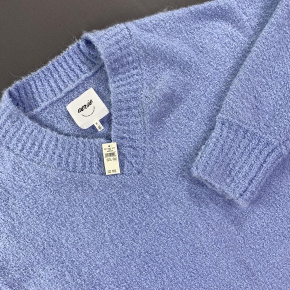 Aerie‎ Sweater Womens XL Blue V Neck Boucle Fuzzy Knit Pullover New Tags Cozy - Picture 1 of 14
